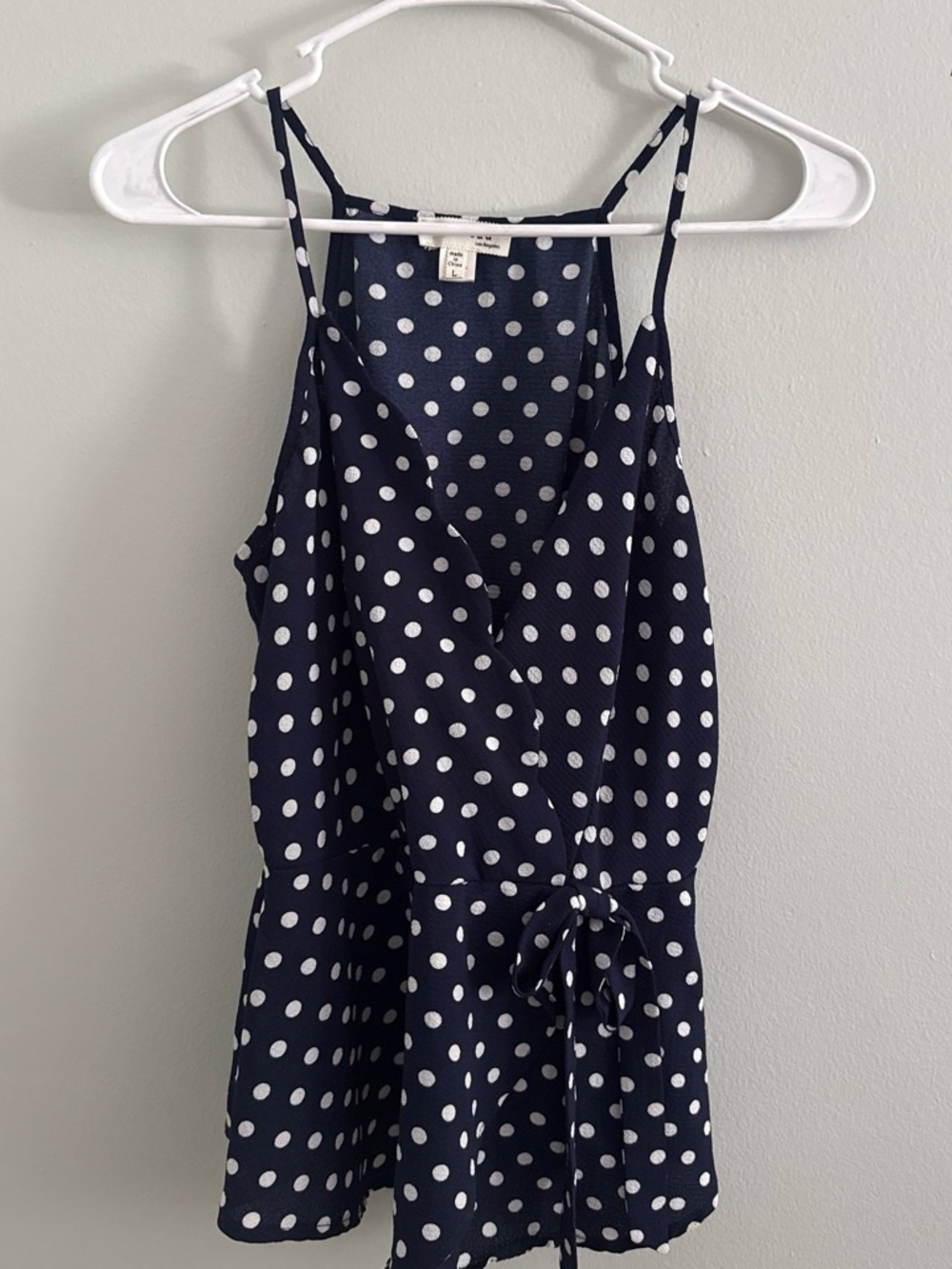 Monteau Navy Blue and White Polka Dot Top